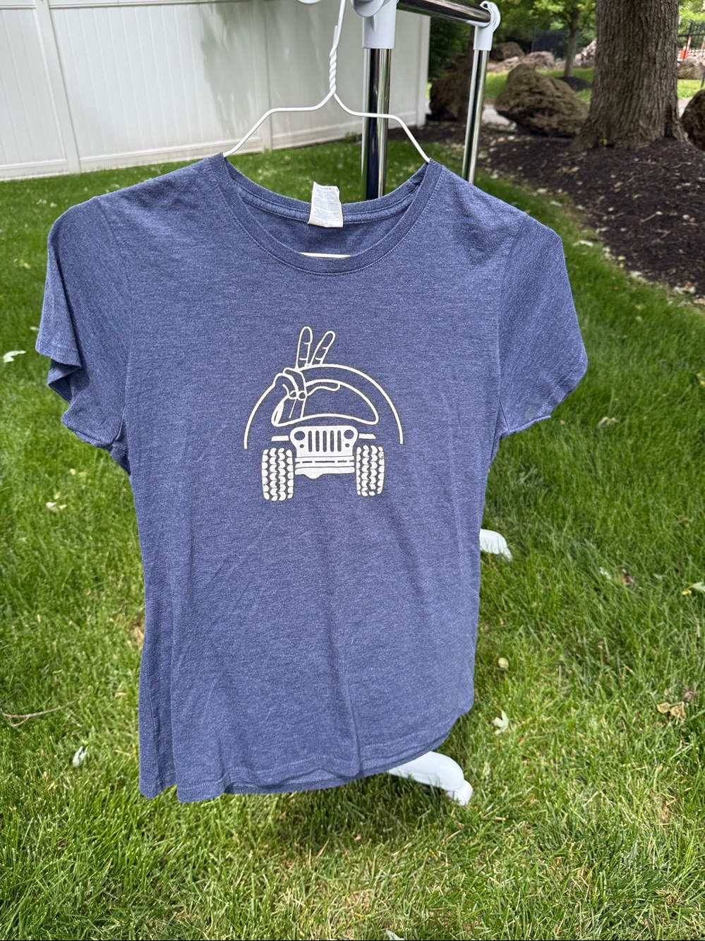 Blue gray Graphic Jeep Tee - Peace Hand Design